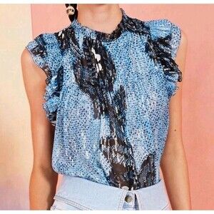 Ulla Johnson Aya Silk Blouse Top Sleeveless Sky Blue Metallic Size 0